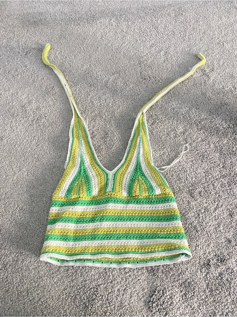 Green & Yellow Striped Crochet Tank Top